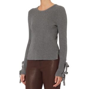 Intermix Gray Cotton Silk Jordana Tie Sleeve Rib Knit Round Neck Sweater EUC XS